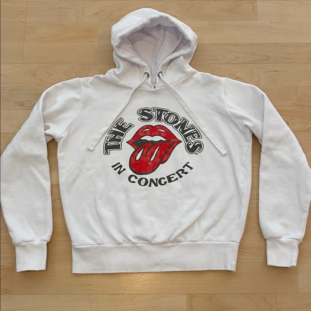 Rolling Stones Y2K Cropped White Graphic Band Hoodie Women’s Size XS